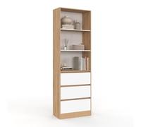 IDMarket - Etagère bibliothèque Carla 3 Niveaux 3 tiroirs Blanc et Effet Bois 190 cm