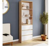 IDMARKET Etagère bibliothèque CARLA 3 niveaux 3 tiroirs blanc et effet bois H.190 cm