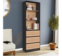 Etagère Bibliothèque Carla 3 Niveaux 3 Tiroirs Noir Et Effet Bois H.190 Cm Noir