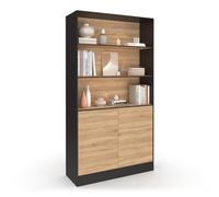 IDMarket - Etagère bibliothèque Carla 3 Niveaux XXL 1 Placard Noir et Effet Bois 190 cm