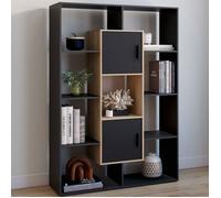 IDMarket - Etagère bibliothèque Colette avec 11 Compartiments et 2 Cases Noir et Effet Bois 143 cm