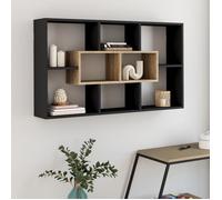 IDMarket - Etagère Murale Colette avec 8 Compartiments Noir et Effet Bois