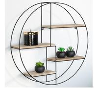 IDMarket - Etagère Murale Ronde Lily 4 Niveaux Bois et métal Design Industriel