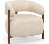 IDMarket - Fauteuil Albert Tissu Chenille Beige et Pieds Effet Noyer