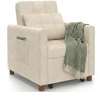 IDMarket - Fauteuil Convertible Emile lit d'appoint 1 Place 69 x 170 cm Tissu Chenille Beige