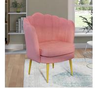 IDMarket - Fauteuil Coquillage Adella Rose en Velours Pieds dorés
