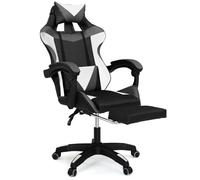 IDMarket - Fauteuil de Gaming Alex réglable avec Repose-Pied, Coussin de tête et Coussin Lombaire Noir Blanc et Gris