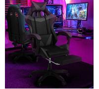 IDMARKET Fauteuil de gaming ALEX réglable avec repose-pied, coussin de tête et coussin lombaire noir et gris