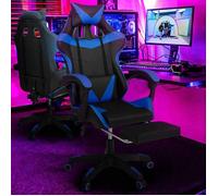 IDMARKET Fauteuil de gaming ALEX réglable avec repose-pied, coussin de tête et coussin lombaire noir et bleu