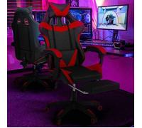 IDMARKET Fauteuil de gaming ALEX réglable avec repose-pied, coussin de tête et coussin lombaire noir et rouge