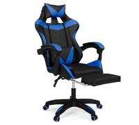 IDMarket - Fauteuil de Gaming Alex réglable avec Repose-Pied, Coussin de tête et Coussin Lombaire Noir et Bleu