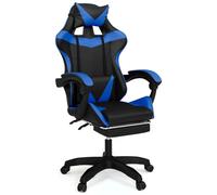 IDMarket Fauteuil de gaming Alex réglable avec repose-pied, coussins tête et lombaire noir et bleu