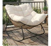 IDMarket - Fauteuil de Jardin à Bascule LOA Effet rotin avec Coussin écru