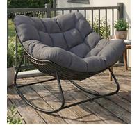 IDMARKET Fauteuil de jardin à bascule LOA effet rotin gris avec coussin gris