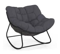 IDMarket - Fauteuil de Jardin à Bascule LOA Effet rotin Gris avec Coussin Gris