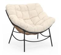 IDMarket Fauteuil de jardin Relax LOA – Effet rotin avec coussin écru