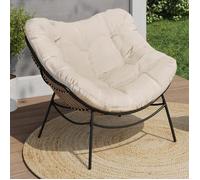 IDMarket Fauteuil de jardin Relax LOA – Effet rotin avec coussin écru