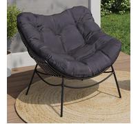 IDMarket - Fauteuil de Jardin Relax LOA Effet rotin Gris et Coussin Gris