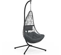 IDMarket - Fauteuil Demi-Lune Suspendu ajouré Effet rotin Gris avec Coussin Gris