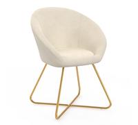 IDMarket Fauteuil Angelina, rond en velours beige, pieds croisés dorés
