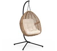 IDMarket - Fauteuil Lune Suspendu ajouré Effet rotin avec Coussin écru