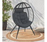 IDMARKET Fauteuil oeuf sur pied ajouré gris effet rotin avec coussin gris