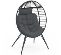 IDMarket - Fauteuil Oeuf sur Pied ajouré Gris Effet rotin avec Coussin Gris