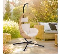 IDMARKET Fauteuil oeuf suspendu ajouré effet rotin avec coussin écru