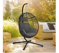 IDMarket - Fauteuil Oeuf Suspendu ajouré Effet rotin Gris avec Coussin Gris