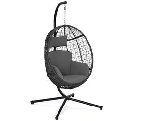 IDMarket - Fauteuil Oeuf Suspendu ajouré Effet rotin Gris avec Coussin Gris