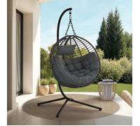 IDMarket - Fauteuil Rond Suspendu ajouré Effet rotin Gris avec Coussin Gris