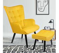 IDMarket – Fauteuil scandinave ANIA avec repose-pieds velours jaune