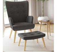 IDMarket – Fauteuil scandinave Ivar avec repose-pieds gris anthracite
