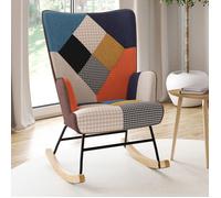 IDMARKET Fauteuil scandinave IVAR en tissu à bascule patchwork multicouleurs