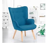 IDMARKET Fauteuil scandinave IVAR en tissu bleu canard