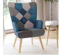 IDMarket - Fauteuil scandinave Ivar - Tissu patchwork et velours bleu