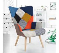IDMarket - Fauteuil scandinave Ivar en Tissu Patchwork Multicouleurs et imprimé Pied de Poule