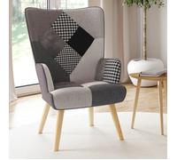IDMarket - Fauteuil scandinave Ivar - Tissu patchwork noir, gris et blanc