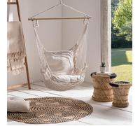 IDMarket - Fauteuil Suspendu bohème 2 Coussins écru Design macramé