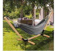 IDMarket – Hamac avec support TAHITI – Support bois, toile gris anthracite