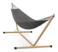 IDMarket - Hamac avec Support métal Effet Bois et Toile Gris Anthracite