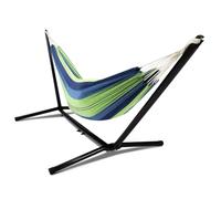 IDMarket - Hamac avec Support métal Noir et Toile rayée Bleue et Verte