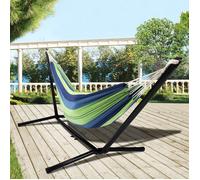 IDMarket – Hamac avec support métal noir et toile rayée bleue et verte
