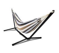 IDMarket - Hamac avec Support métal Noir et Toile rayée Noire, Blanche et Chocolat