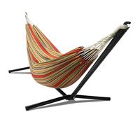 IDMarket - Hamac avec Support métal Noir et Toile rayée Rouge et Jaune