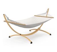 IDMarket - Hamac XL avec Support métal Effet Bois et Toile écrue