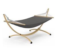IDMarket - Hamac XL avec Support métal Effet Bois et Toile Grise