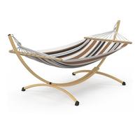 IDMarket - Hamac XL avec Support métal Effet Bois et Toile rayée