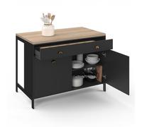 IDMarket – Ilot central ISIS 120 cm – Plateau bois façon hêtre – Noir