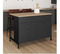 IDMarket - Ilot Central 120 cm Campagne ISIS Plateau Bois façon hêtre et Noir